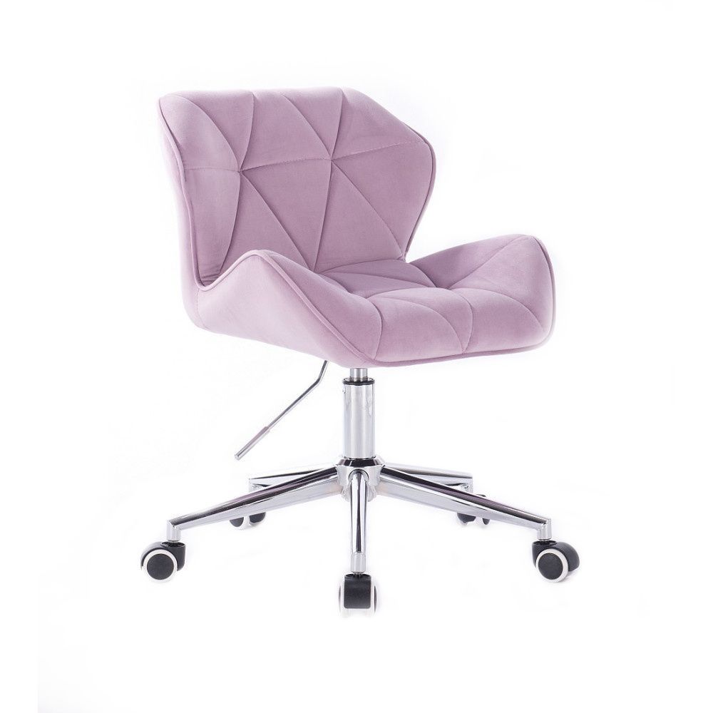 Kosmetická židle MILANO VELUR na stříbrné podstavě s kolečky - fialový vřes