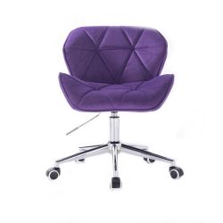 Kosmetická židle MILANO VELUR na stříbrné podstavě s kolečky - fialová