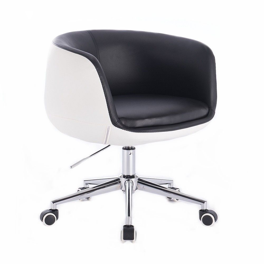 Kosmetická židle MONTANA na stříbrné podstavě s kolečky - černobílá