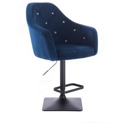 Barová židle ROMA VELUR na černé podstavě  - modrá