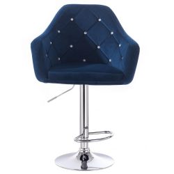 Barová židle ROMA VELUR na stříbrném talíři - modrá