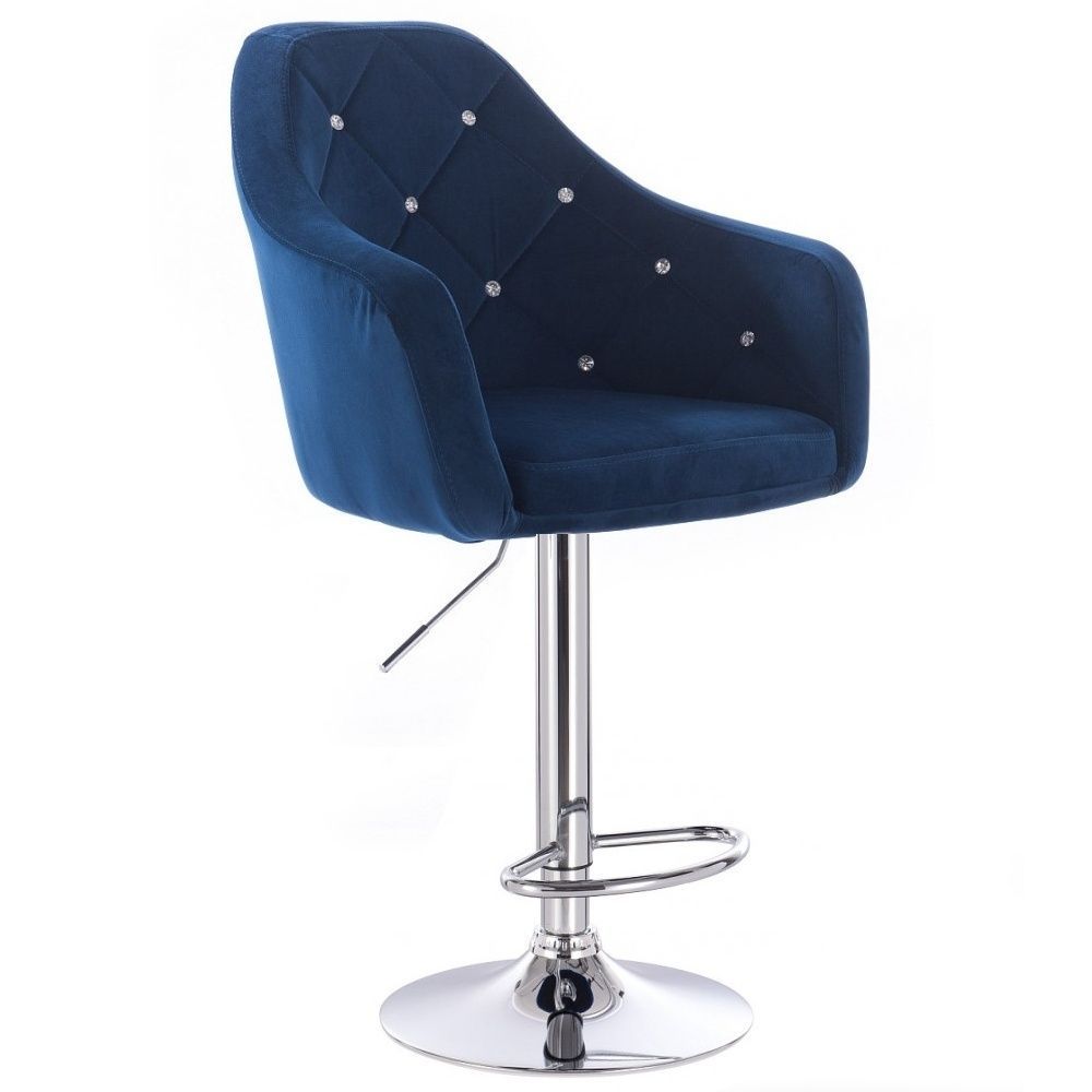Barová židle ROMA VELUR na stříbrném talíři - modrá