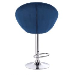 Barová židle VERA VELUR na kulaté stříbrné podstavě - modrá