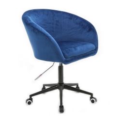 Kosmetická židle VENICE VELUR na černé podstavě s kolečky - modrá