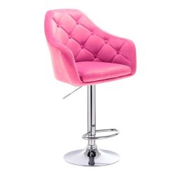  Barová židle ANDORA VELUR na stříbrném talíři - růžová