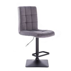 Barová židle TOLEDO VELUR na černé podstavě - tmavě šedá