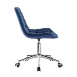 Kosmetická židle PARIS VELUR na stříbrné podstavě s kolečky - modrá