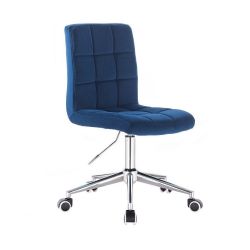 Kosmetická židle TOLEDO VELUR na stříbrné podstavě s kolečky - modrá