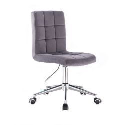 Kosmetická židle TOLEDO VELUR na stříbrné podstavě s kolečky - tmavě šedá