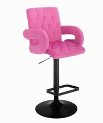 Barová židle BOSTON VELUR na černém talíři - růžová