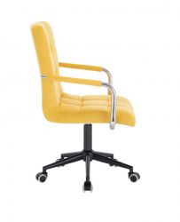 Kosmetická židle VERONA VELUR na černé podstavě s kolečky - žlutá