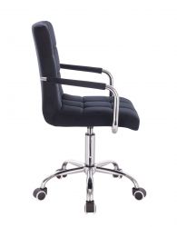 Kosmetická židle VERONA VELUR na stříbrné podstavě s kolečky - černá