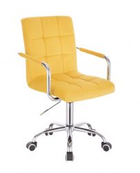 Kosmetická židle VERONA VELUR na stříbrné podstavě s kolečky - žlutá