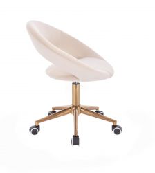 Kosmetická židle NAPOLI VELUR na zlaté podstavě s kolečky - krémová
