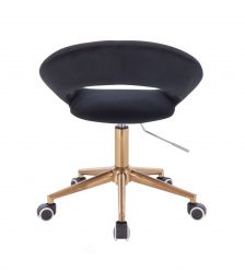 Kosmetická židle NAPOLI VELUR na zlaté podstavě s kolečky - černá