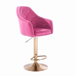 Barová židle ROMA VELUR na zlatém talíři - růžová
