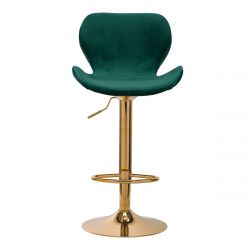 Barová židle QS-B15 VELVET VELUR na zlatém talíři - zelená