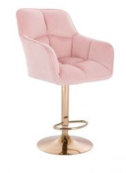 Barová židle AMALFI VELUR na zlatém talíři - růžová