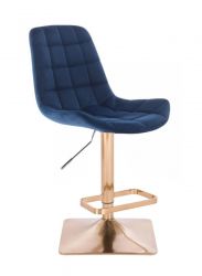 Barová židle PARIS VELUR na zlaté hranaté podstavě - modrá