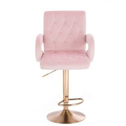 Barová židle  BOSTON VELUR na zlatém talíři - světle růžová