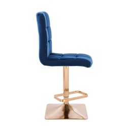 Barová židle TOLEDO VELUR na zlaté hranaté podstavě - modrá