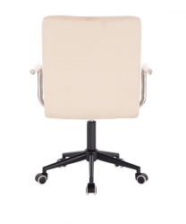 Kosmetická židle VERONA VELUR na černé podstavě s kolečky - krémová