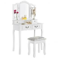 Toaletní stolek EMMA, 3 zrcadla, 4 zásuvky + taburet