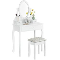Toaletní stolek LENA se zrcadlem, 3 zásuvky + taburet, bílá