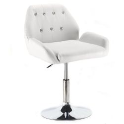 Kosmetická židle LION na stříbrné kulaté podstavě - bílá