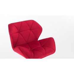 Kosmetická židle MILANO VELUR na stříbrné podstavě s kolečky - červená