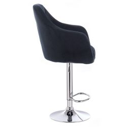 Barová židle ROMA VELUR na kulaté stříbrné podstavě - černá